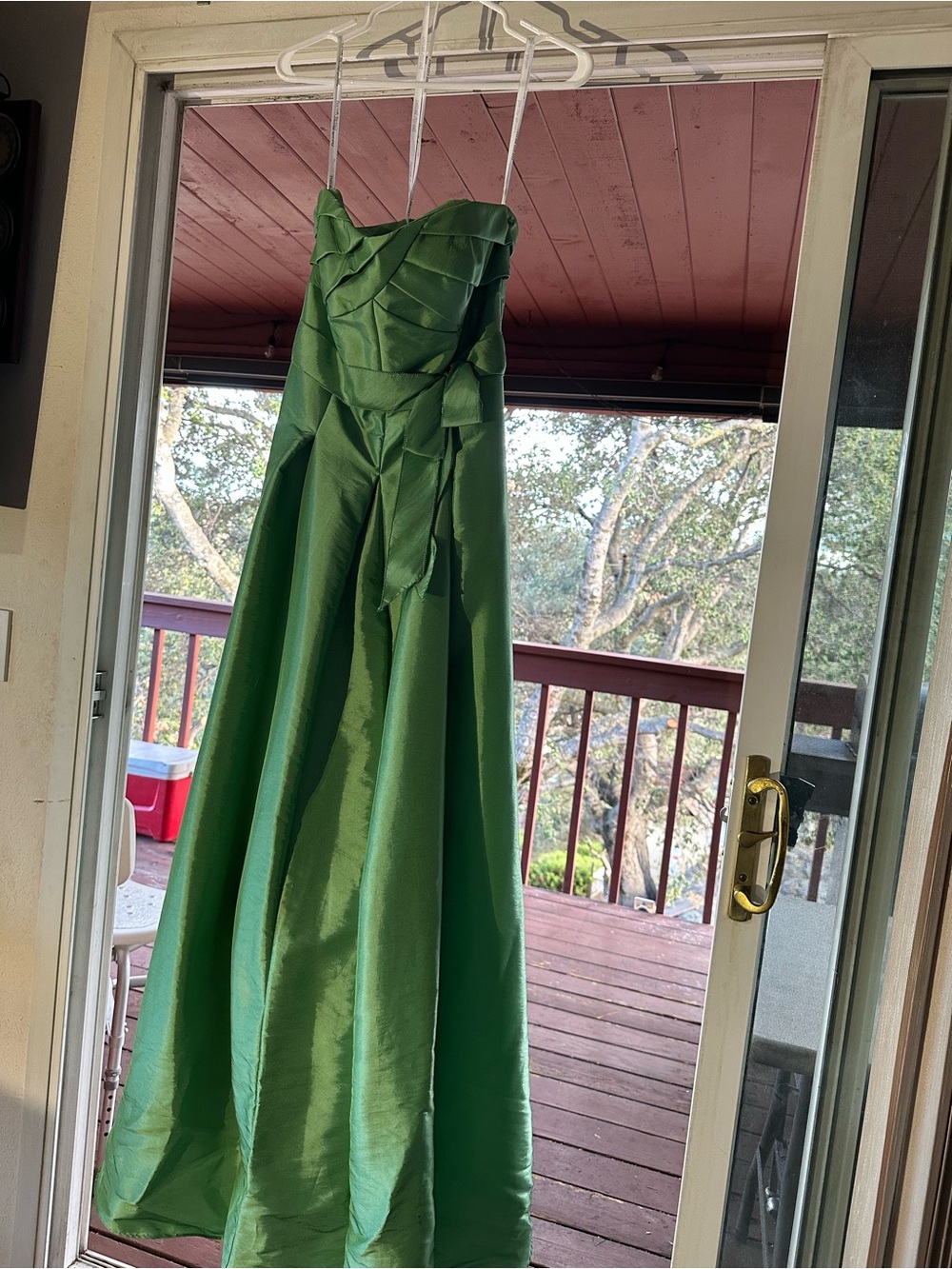 David's Bridal Strapless Green Formal Gown